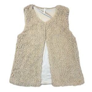 Shaggy Faux Fur Vest Womens L/XL Beige Fuzzy Sherpa Teddy Faux Fur Festival 70s